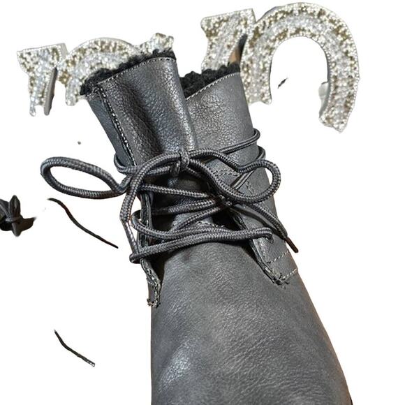 Sporto Gray Hornet Leather Faux Fur Ankle Boots Women Sz 6 - Picture 9 of 13